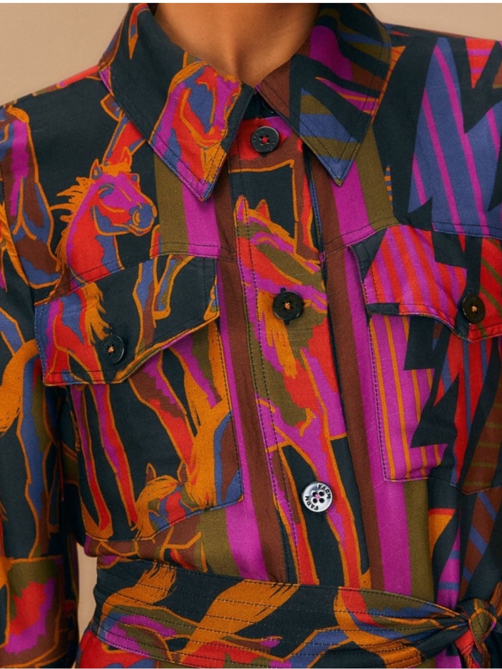 Farm Rio Black Mixed Wild Horses Shirtdress - Picture 4 of 9